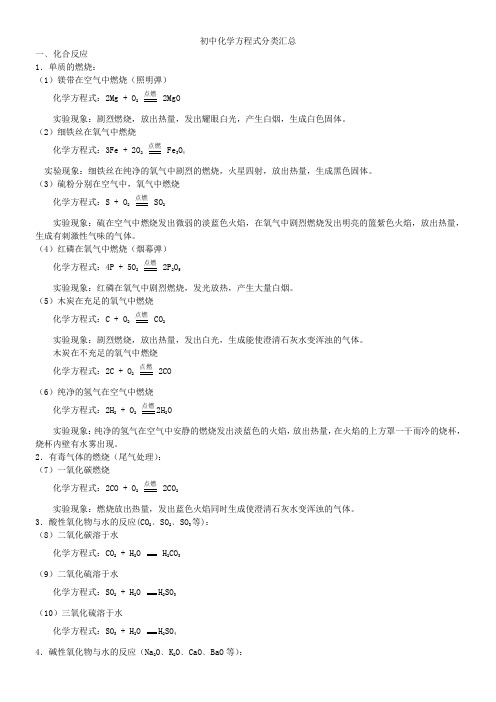 初中化学方程式分类汇总