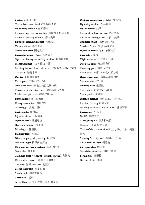 模具专业词汇英汉对照表