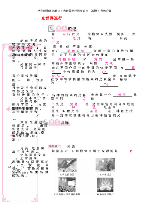 八年级物理上册3.1光世界巡行同步练习粤教沪版(new)