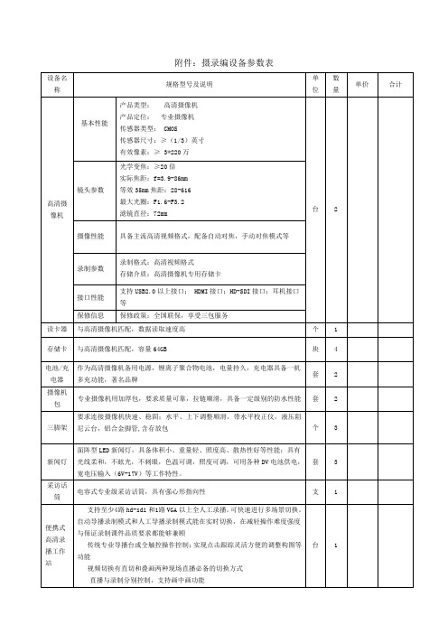 摄录编设备参数表