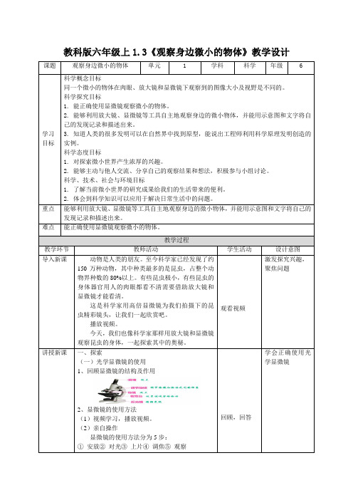 教科版六年级上册科学第1单元第3课《观察身边微小的物体》教学设计