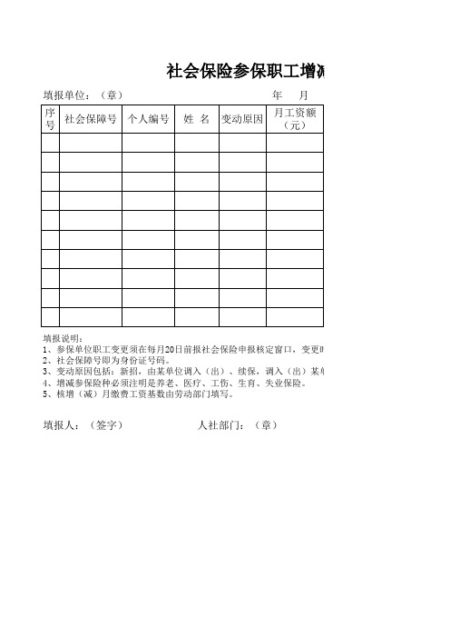 社会保险参保职工增减变动申报表