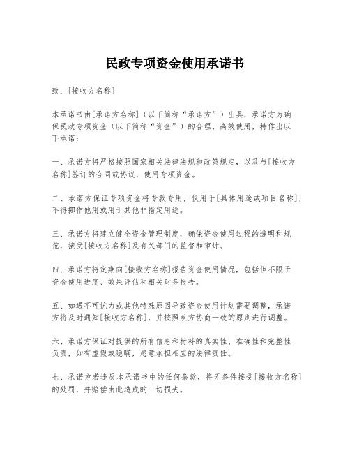 民政专项资金使用承诺书