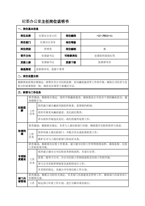 纪委办公室主任岗位说明书