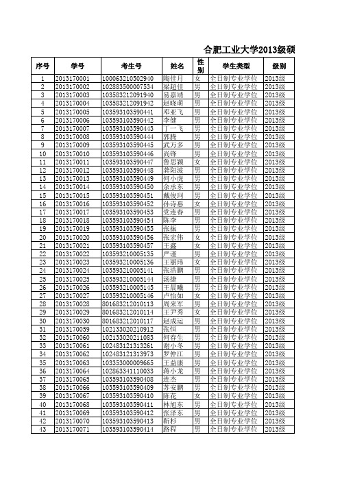 2013级合工大硕士名单