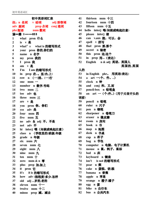 [初中英语基础词汇表大全】