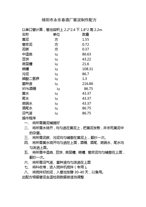 窖泥制作配方