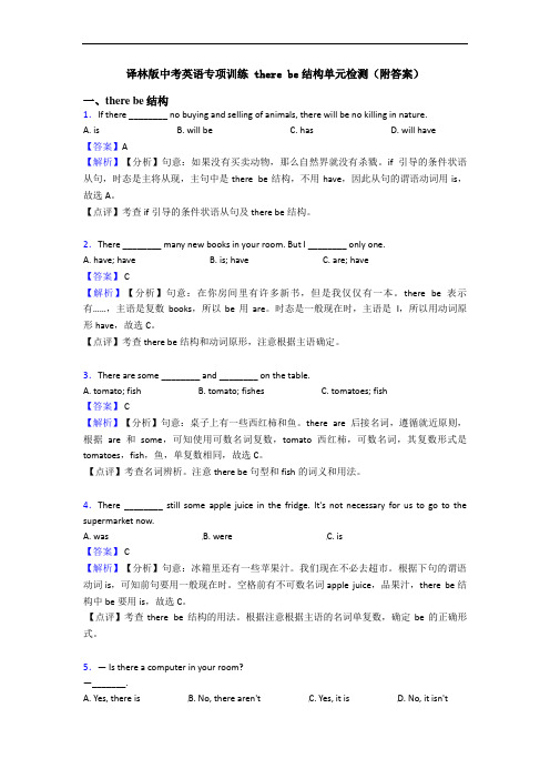 译林版中考英语专项训练 there be结构单元检测(附答案)