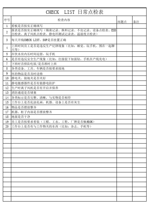 每日 CHECK LIST点检表