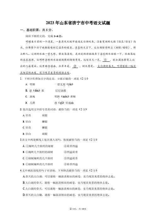 2023年山东省济宁市中考语文真题 - 副本