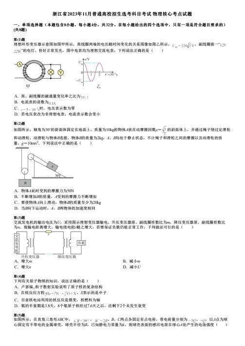 浙江省2023年11月普通高校招生选考科目考试 物理核心考点试题