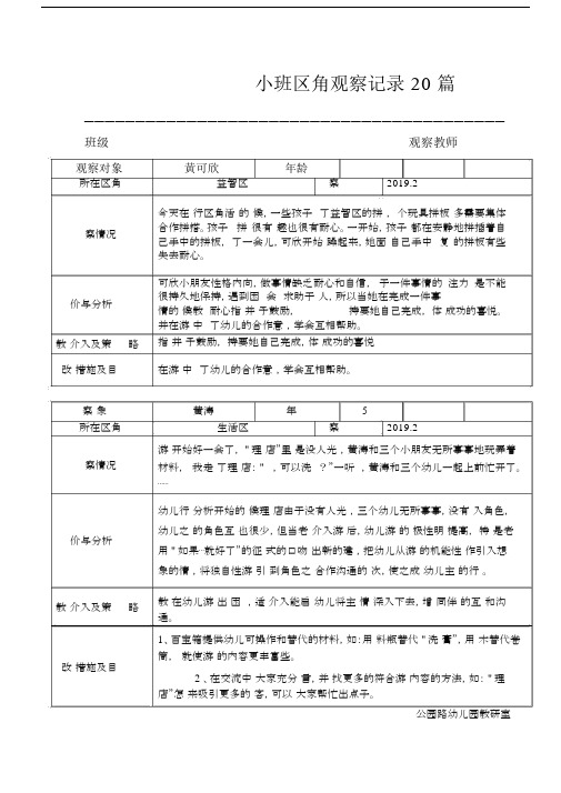 小班区角观察记录20篇.docx