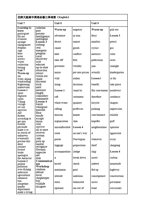北师大版高中英语必修三单词表.doc