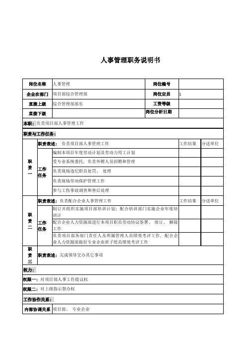 电力公司人事管理岗位说明书