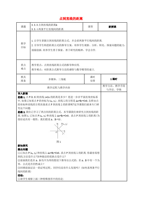 高中数学 第三章 直线与方程 3.3.3 点到直线的距离 3.3.4 两条平行直线间的距离教案 新人教A版必修2