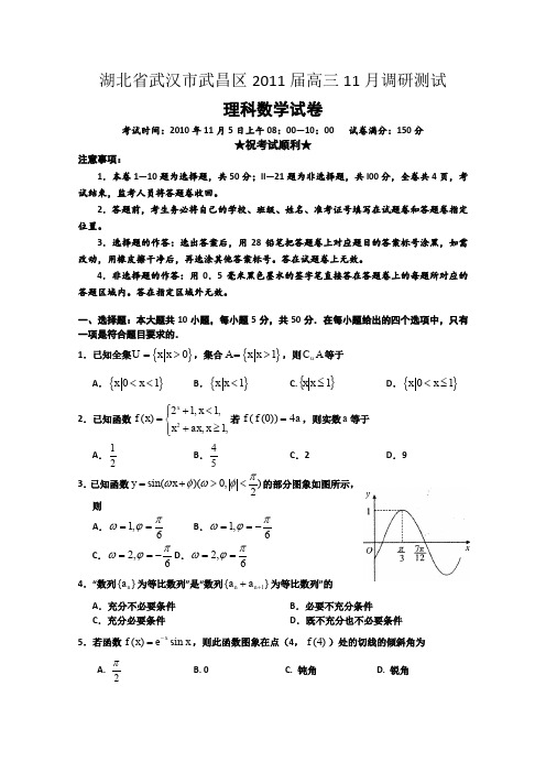 湖北省武汉市武昌区2011届高三十一月调研测试(数学理)