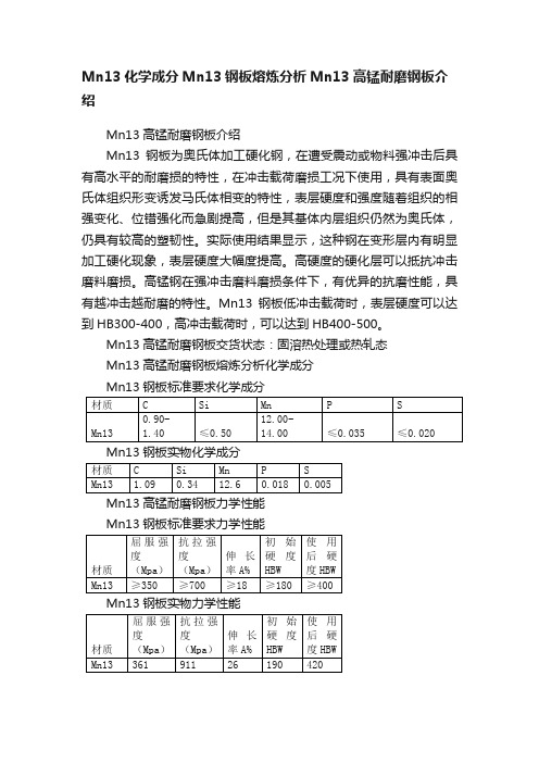 Mn13化学成分Mn13钢板熔炼分析Mn13高锰耐磨钢板介绍