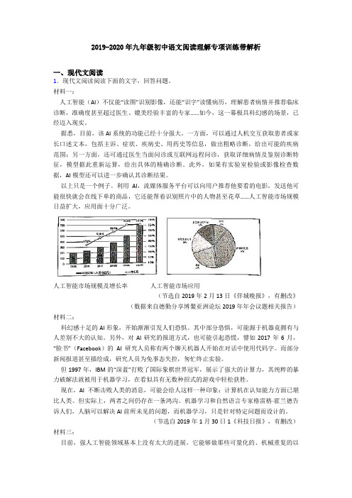 2019-2020年九年级初中语文阅读理解专项训练带解析