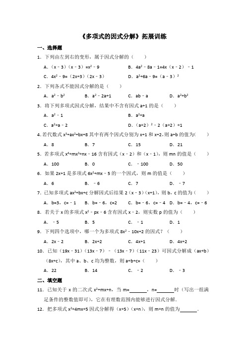 湘教版数学七年级下册_《多项式的因式分解》拓展训练