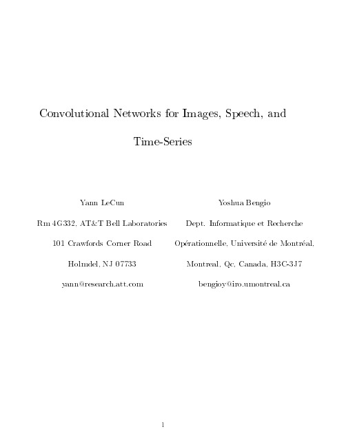 Convolutional Networks for Images Speech and Time Series