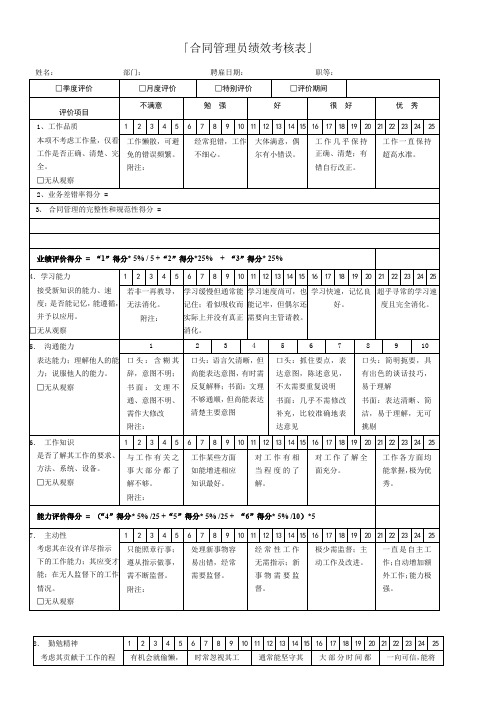 「合同管理员绩效考核表」