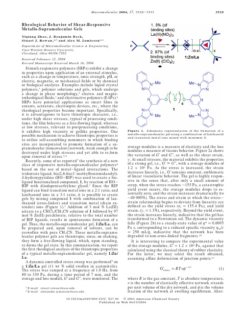 Rheological Behavior of Shear-Responsive Metallo Supramolecular Gels