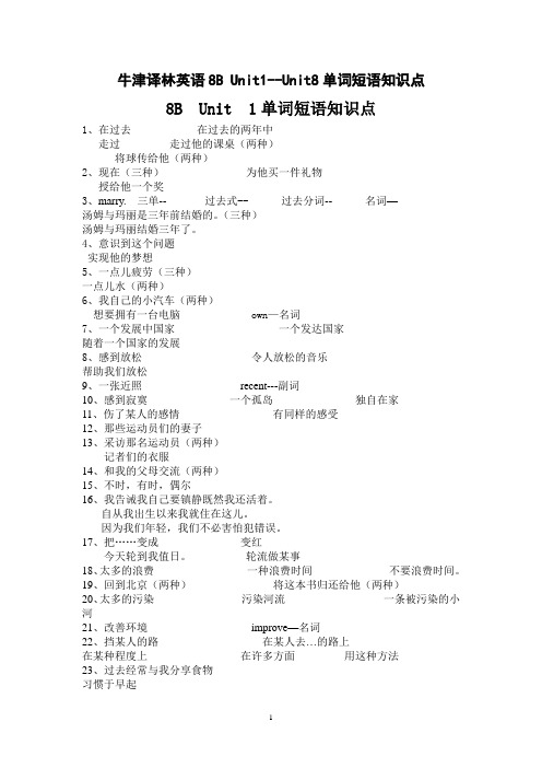 牛津译林英语8B Unit1--Unit8单词短语知识点(默写版)