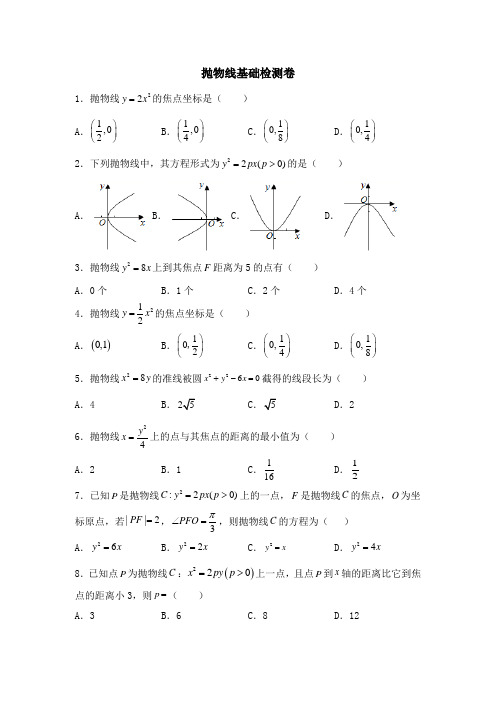 抛物线基础检测卷