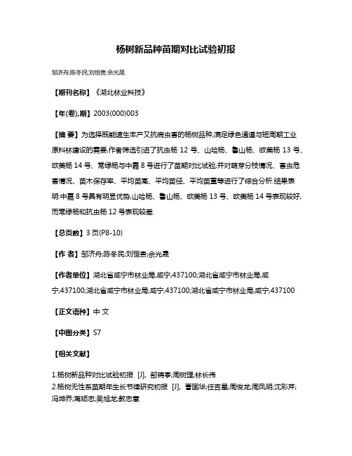 杨树新品种苗期对比试验初报