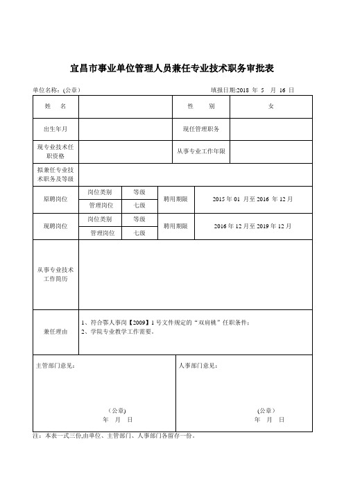 事业单位管理人员兼任专业技术职务审批表