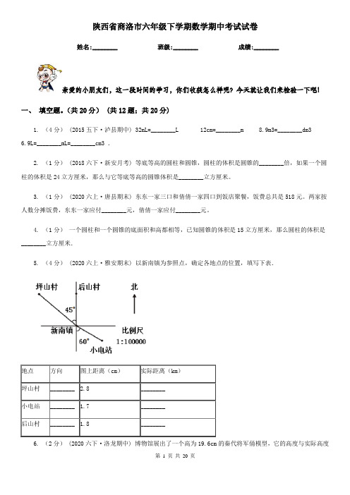 陕西省商洛市六年级下学期数学期中考试试卷