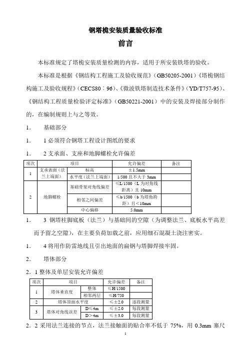 某公司钢塔桅安装质量验收标准