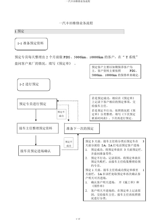 一汽丰田维修业务流程