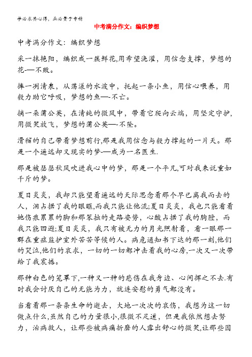 中考语文满分作文 编织梦想(1)