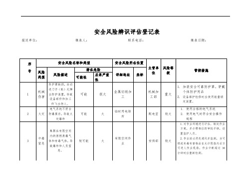 3-1-2 安全风险辨识评估登记表(示例)