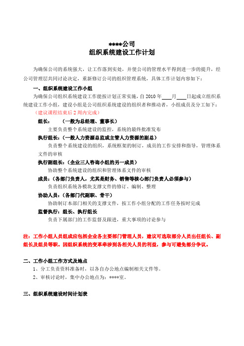 组织系统推进工作计划