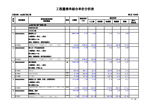 工程量清单综合单价分析表 市政工程 