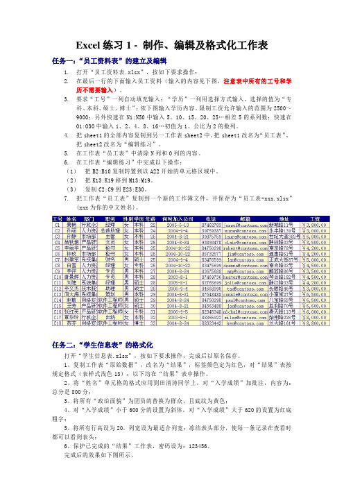 Excel练习1-编辑及格式化工作表