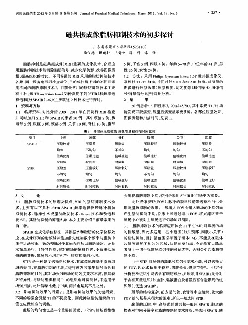 磁共振成像脂肪抑制技术的初步探讨