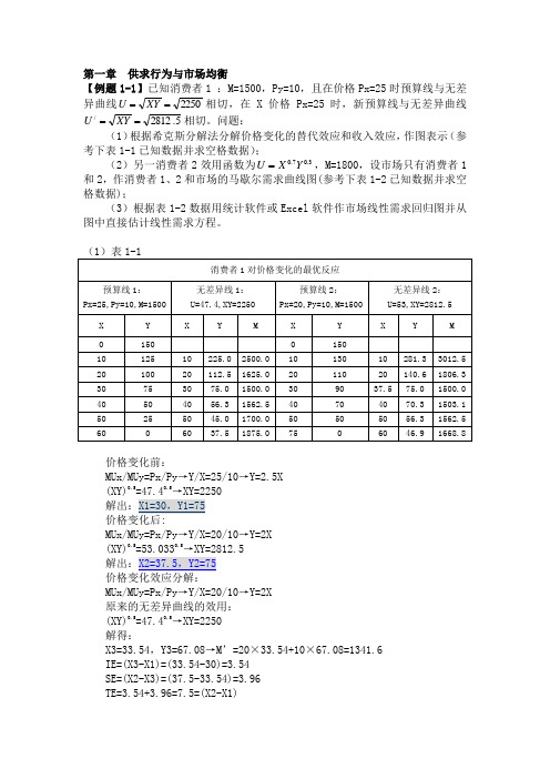 中级微观例题与练习题第一章  供求行为与市场均衡