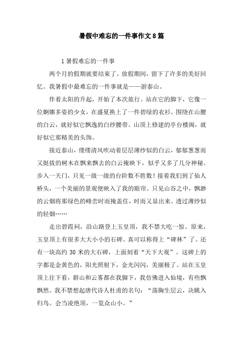 暑假中难忘的一件事作文8篇