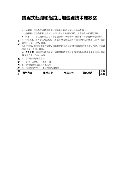 蹲踞式起跑和起跑后加速跑技术课教案