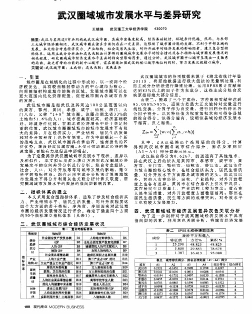 武汉圈域城市发展水平与差异研究