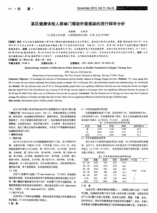 某区健康体检人群幽门螺旋杆菌感染的流行病学分析