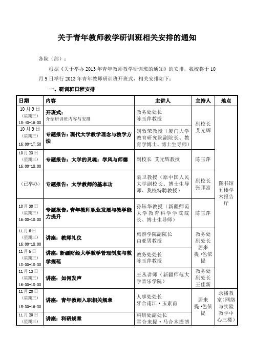 首届青年教师教学研训班培训内容