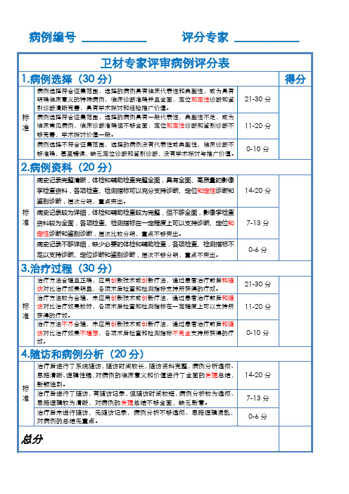 卫材专家评审病例评分表