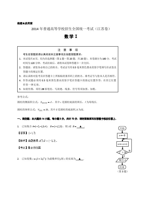 2014年全国高考数学试题及答案-江苏卷