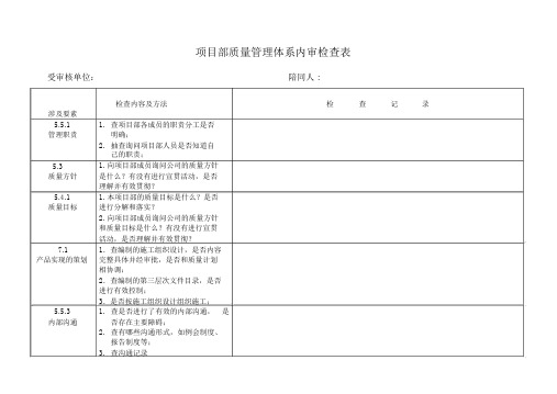 项目部质量管理体系内审检查表