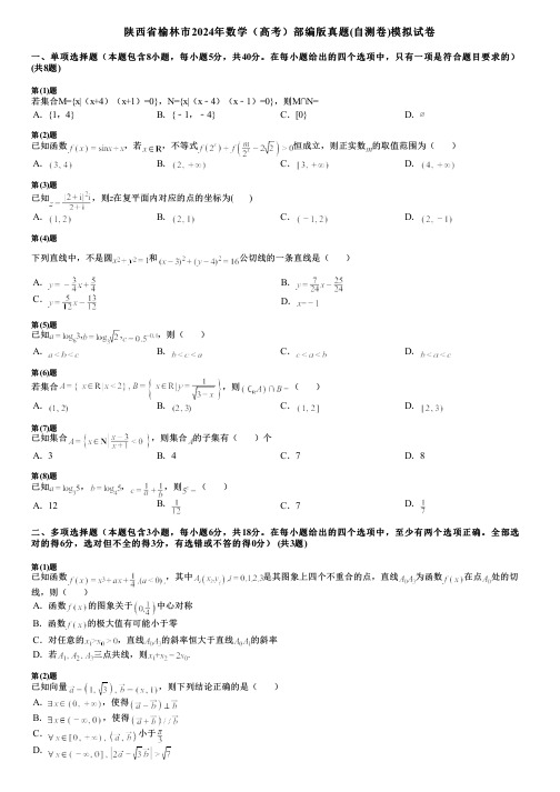 陕西省榆林市2024年数学(高考)部编版真题(自测卷)模拟试卷