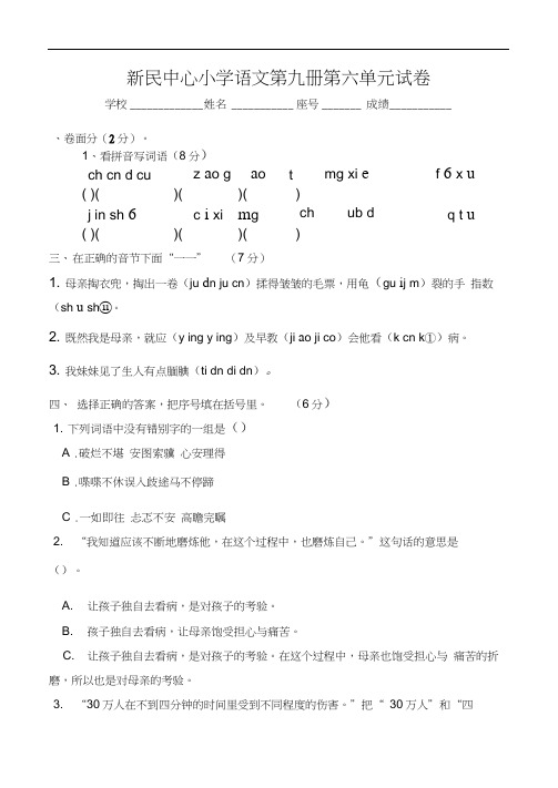 新民中心小学语文第九册第六单元试卷